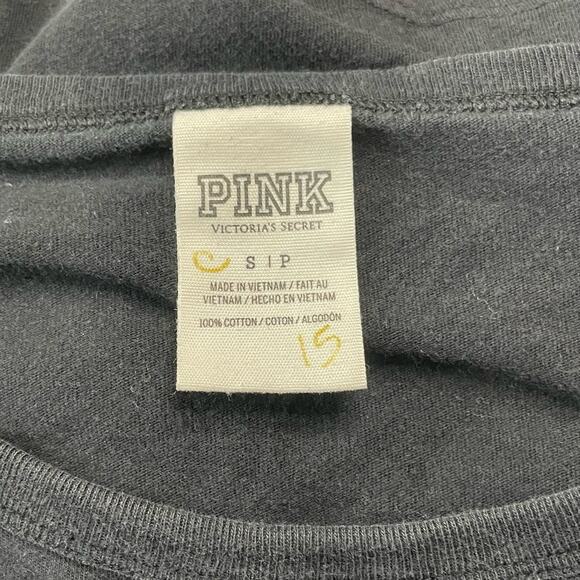 Victoria's Secret PINK Silver Sequin Logo Size Small 3/4 Sleeve Black T-Shirt - Picture 5 of 8